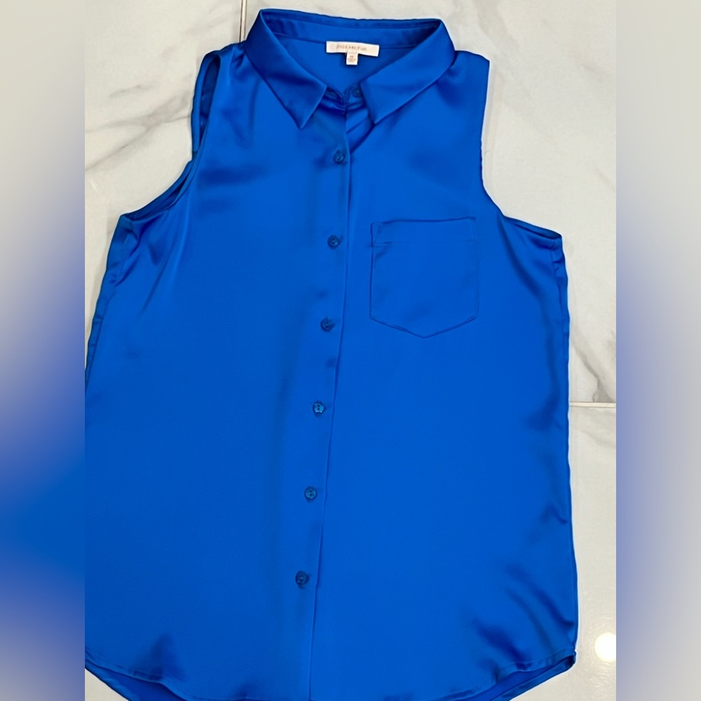 Skies are Blue Royal Blue Sleeveless Satiny Blouse Sz XS